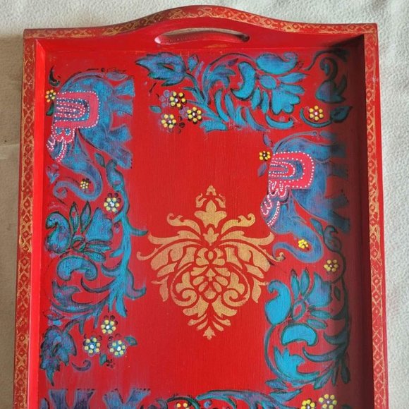 One Hand painted Wooden Tray ,some have both paint and decoupage - Picture 2 of 3